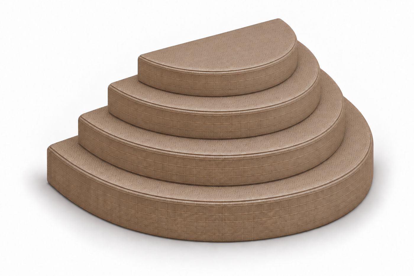 Four-tier upholstered half-moon pet stair concept on a white background