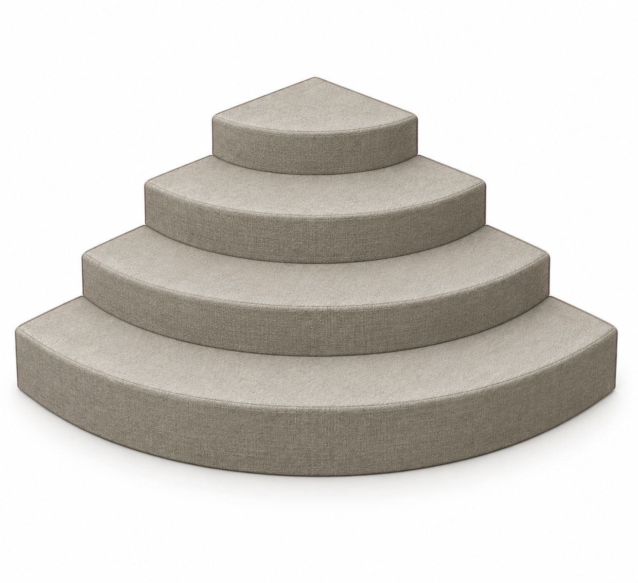 Four-tier upholstered quarter-circle pet stair concept on a white background