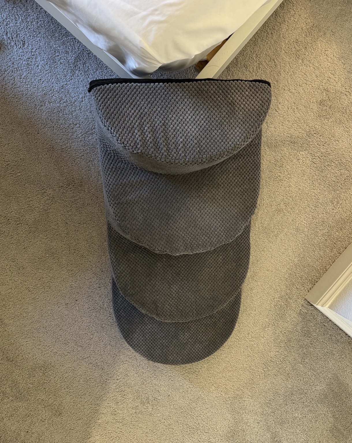 Functional Prototype 1 of the EZ Pet corner-access concept viewed from the side beside a bed